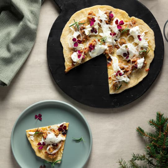 Flatbread med rillette på julskinka